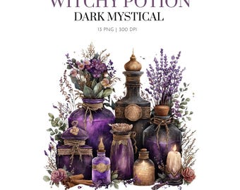Clipart de Bruxa e Bruxaria, Clipart de Bruxa e Bruxaria Herbal, Clipart de Inventário de Bruxas, Clipart Wiccan, Academia Negra, Clipart de Poções e Ervas