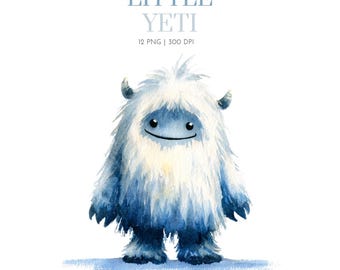 Cute Baby Yeti Clipart, Watercolor Winter Clipart, Cute Monster PNG, Watercolor Yeti, Yeti Graphics Design, Yeti images png, Bigfoot clipart