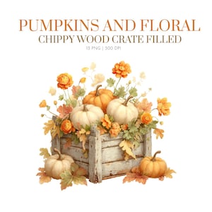 Pumpkins and Floral Chippy wood Watercolor Autumn Clipart, Autumn Bouquets, Fall Pumpkin Clipart, Pumpkin PNG, Autumn Flowers, Cozy Fall png