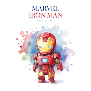 Watercolor Baby Iron Man Splash Clipart, Superhero Ironman clipart png, Iron man nursery clipar, Nursery superhero, Clipart for kid,Ironman