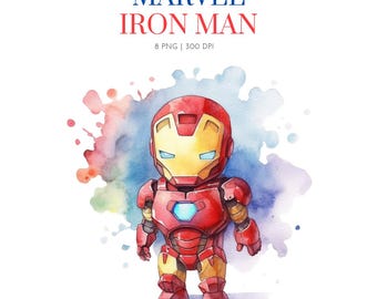Watercolor Baby Iron Man Splash Clipart, Superhero Ironman clipart png, Iron man nursery clipar, Nursery superhero, Clipart for kid,Ironman