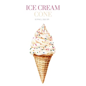 Watercolor Ice Cream Scoop PNG, Ice Cream Cone Clipart, Ice cream Party clipart, Waffle Cone, Scoop Ice Cream Cone ,Sweets clipart png