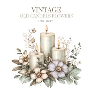 Vintage old Candle Floral Clipart, Floral Candle PNG,Vintage Candle Clipart Magical Candle PNG,Candles Clipart Festive,Vintage Candle flower