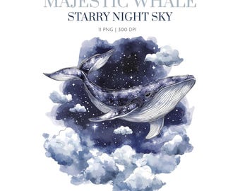 Arte de baleia noite estrelada, Baleia no mar Clipart, Clipart náutico, Clipart de baleia Ilustração de baleia, Náutico, Baleia azul, Aquarela náutica png