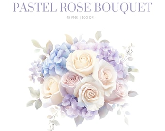 Rosas Pastel aquarela, Buquê de rosas, rosas aquarela, buquê de rosas, clipart de aquarela para impressão de rosas, download digital, PNG de alta qualidade