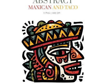 Abstract Mexican clipart traditional, sombrero hat and taco, Mexican theme clipart, fiesta clipart, ,Mexican party, Mexican clipart design