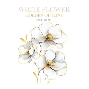 Weiß und Gold abstrakte Blumen Aquarell Clipart, Hochzeit Clipart Blumen, weiße Blume Clipart, weiße und goldene Blume