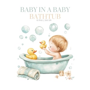 Baby in Bathtub Clipart Baby Taking a Bath Clipart, Baby Rubber Duck Bubble Bath, Rubber Duck in Tub Clipart, Bathroom,Baby Shower Clipart