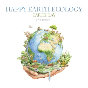 Earth Ecology I, Watercolor Recycling Clipart, Ecology clipart png, Earth Day, Eco Friendly, Environmentally Conscious, Happy Earth clipart