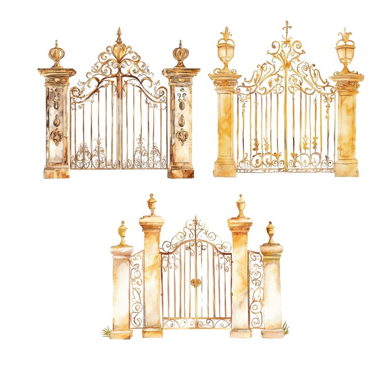 Watercolor Gold Gates Clipart Png, Gold Gate Clipart, Heavenly Gates ...