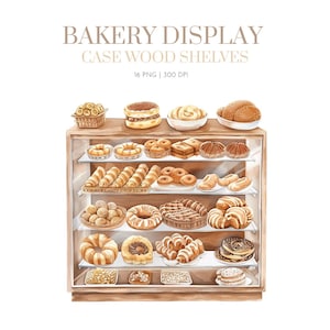 Bakkerij display aquarel clipart, bakkerij winkel, dessert clipart, zoete illustraties, cake koekjes, cupcake gebakjes, aquarel bakkerij clipart png