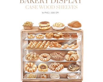Bakery Display watercolor clipart, Bakery shop, Dessert Clipart, Sweet Clip Art, Cake Cookies Cupcake Pastries,Watercolor bakery clipart png