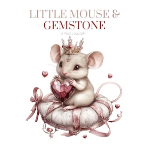 Petite souris et clipart de pierres précieuses, clipart souris mignonne, princesse souris, clipart souris aquarelle, souris mignonnes, clipart chambre d'enfant adorable souris