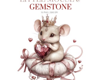 Little Mouse and gemstone Clipart , Cute Mouse Clipart, Princess Mouse ,Watercolor Mouse clipart,cute mice,Adorable Mouse Nursery clipart