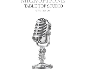Microphone Table top studio,Retro Microphone Clipart, Microphone Png, Audio, Musician, Singer, Retro Music, Music Clipart,Microphone clipart