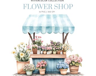 Flower shop watercolor clipart, Flower market, Floral store,Flower store standing,Spring graphic, Blooming, flower shop png,Flower Market II