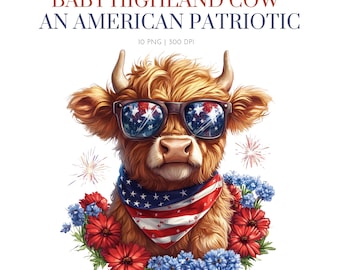 Vaca patriótica de las Tierras Altas (PNG), Orgullo estadounidense (PNG), 4 de julio (PNG), Día de los Veteranos (PNG), Día de los Caídos (PNG), Clipart patriótico