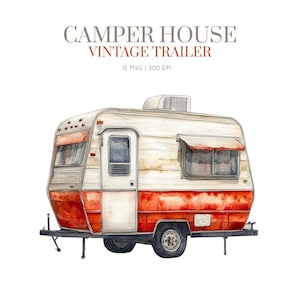 Watercolor Caravan Camper Trailer Clipart, Camper House Trailer Clipart, Adventure,Camping, Caravan clipart, Vintage Trailer clipart,Caravan