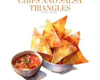 Imágenes prediseñadas de bocadillo triangular de acuarela con papas fritas y salsa, imágenes prediseñadas de papas fritas y salsa, tacos mexicanos PNG, imágenes de comida mexicana, imágenes prediseñadas de bocadillos mexicanos