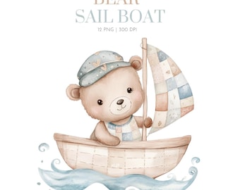 Cute Sailor Teddy Bear Clipart, Nautical Nursery | Under the Sea, Ocean bear sailor, Baby Bear PNG, Ocean Clip Art, Sea Life, Baby Shower