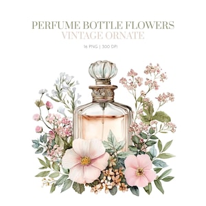 Perfume Bottle Flower Clipart, Vintage Floral Perfume Bottle, Perfume Bottle Flower Vintage Ornate clipart, Perfume Bottle Flower clipart