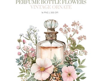 Perfume Bottle Flower Clipart, Vintage Floral Perfume Bottle, Perfume Bottle Flower Vintage Ornate clipart, Perfume Bottle Flower clipart