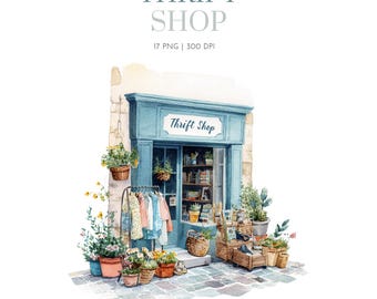 Thrift Shop Clipart, Vintage Secondhand shop clipart, vintage shop clipart, Thrift Store clipart, Retro Shop, Secondhand Store, Thrift Store