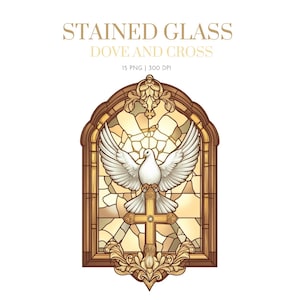 Stained Glass Dove and Cross PNG Stained Glass Design ,Dove And Cross Stained Glass PNG Glass Art Window Stain Glass, Christian ,Baptism png