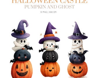 Watercolor Cute Halloween Little ghost Clipart , Cute Spooky Halloween ClipArt, Ghost Clipart, Kids Halloween PNG, Cute Little Ghost, ghost