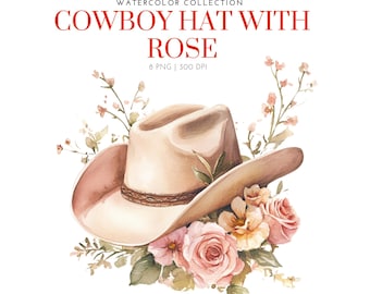 Cowboy Hat with rose, vintage Cowboy Hat Clipart, Cowboy Hat Clipart, Cowboy Hat Png, Cowboy Clipart, Western hat, Cowboy Clip Art, rose png