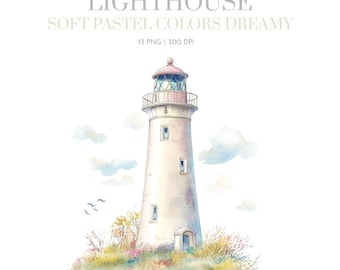 Watercolor Lighthouse Clipart, Beach,Light House Clipart,Ocean Landscape,Coastal Clipart,Light House clipart png,Light house pastel,Nautical