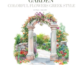 Garden Colorful Flowers Clipart, Flower Garden, Watercolor Spring Clipart Magical Garden PNG, Spring Garden flower clipart, Colorful garden