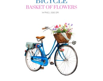 Vintage Floral Bicycle Clipart, Bicycle flower clipart, Shabby Chic, Bicycle png, Bicycle floral basket, spring theme,Flower Bicycle clipart