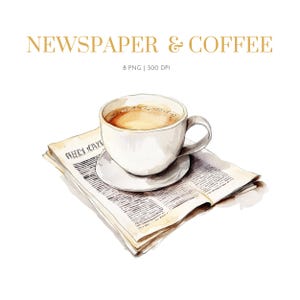 コーヒーと新聞のクリップアート、コーヒーのクリップアート、新聞とコーヒーのクリップアート、コーヒー、ビンテージ新聞のクリップアート、ペーパークラフト、コーヒー新聞 png