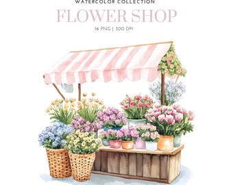 Flower shop watercolor clipart, Flower market, Floral store, Flower store standing, Spring graphic, Blooming, flower shop png, Flower Market