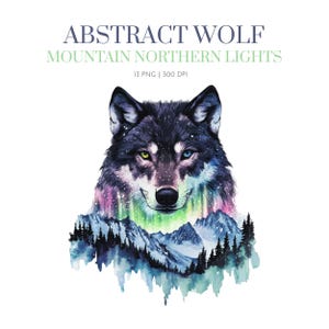 Wolf and northern lights Clipart, Mystical Wolf Clipart, abstract wolf clipart, Forest Wildlife Art , northern light clipart, wolf clipart