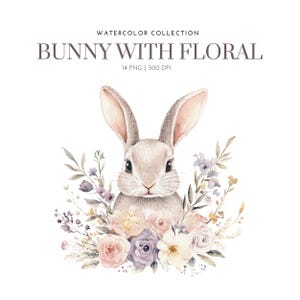 Buquê de flores de coelhos fofinhos clipart, coelho adorável, coelho floral, viveiro de coelhos, coelho clipart png, coelho floral, coelho clipart