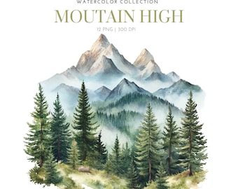 Watercolor Mountain Clipart, Watercolor Landscape, Mountain Landscape Png, Misty Forest Clipart, Nature Clipart, Forest Landscape, Wedding