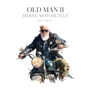 Old Bikers Watercolor Clipart, Motorcycle Rider Images, Biker Road Enthusiast Graphics, Old man Riding Motorcycle clipart,Motorcycle club II