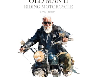 Imágenes prediseñadas de motociclistas mayores en acuarela, imágenes de motociclistas, gráficos de motociclistas entusiastas de la carretera, imágenes prediseñadas de un anciano en motocicleta, club de motociclistas II