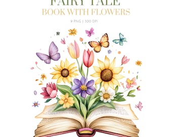 Fairytale Book floral, Watercolor Wildflower Book Clipart, Floral Book Clipart, Book Flowers Clipart, Book Lover Clipart, Boho Book Clipart
