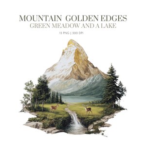 Mountain Golden Edges Meadow Lake clipart, Mountain Meadow Landscape clipart,Vistas Clipart Landscape Clipart,Forest Clipart,Meadow Lake png