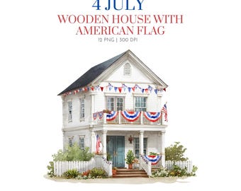 4th July American house Clipart, Independence day, Fireworks Illustrations, 4th of July, Fourth of July, Patriotic png, Independence Day png