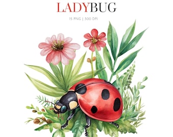 Clipart coccinelle aquarelle, clipart coccinelle Boho, clipart coccinelle mignon, clipart fleur coccinelle, clipart floral coccinelle png, coccinelle floral pastel