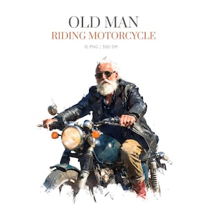 Old Bikers Watercolor Clipart, Motorcycle Rider Images, Biker Road Enthusiast Graphics, Old man Riding Motorcycle clipart, Motorcycle club