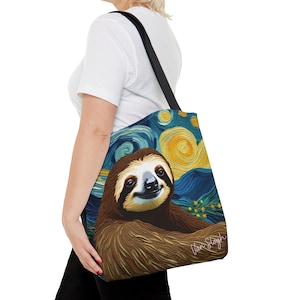 Van Slogh Starry Night bag, Van Gogh Sloth, Funny Sloth bag, Sloth artist, Funny tote bag