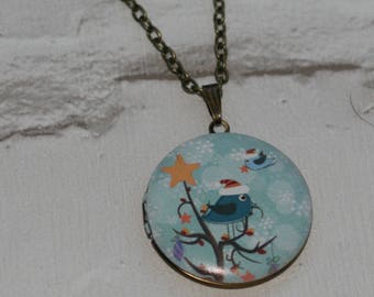 Collier de médaillon d'oiseau, collier d'oiseau, bois, collier de Noel, bijoux d'animal