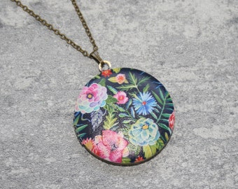 Flower Locket Necklace, Floral Necklace