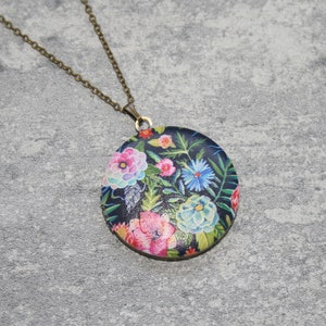 Flower Locket Necklace, Floral Necklace