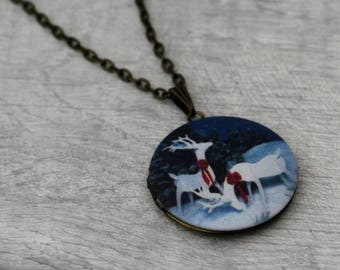 Deer Locket Necklace, Fawn Necklace, Woodland Jewelry, Christmas Locket